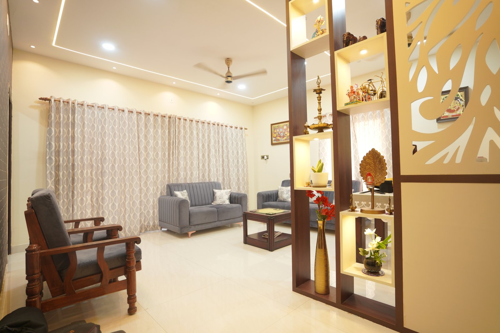 Living + Pooja Unit interior project — Custom units built around your rituals